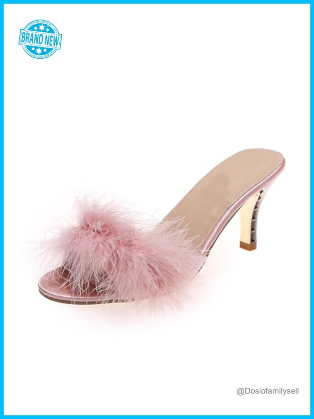 Women Fuzzy Kitten Heel Slide Sandals Open Toe Slip On Plush Mule